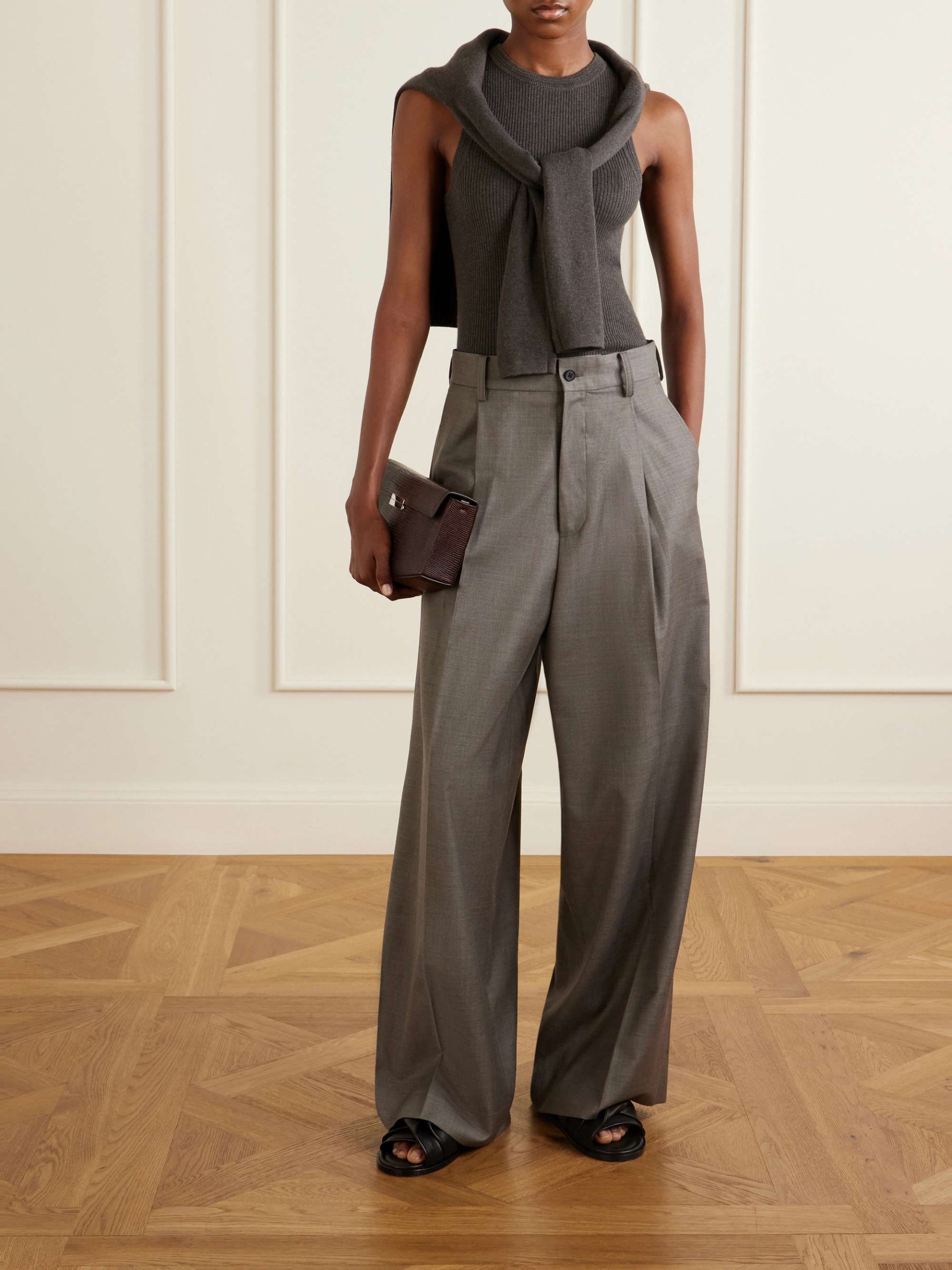 Wool Pleated Wide-Leg Pants
