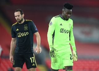 Andre Onana, right, shows his frustration