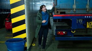 Tosh trying to get in a lorry in Shetland season 9 episode 4