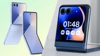 Galaxy Z Flip 7 render next to photo of Motorola Razr Ultra 2025
