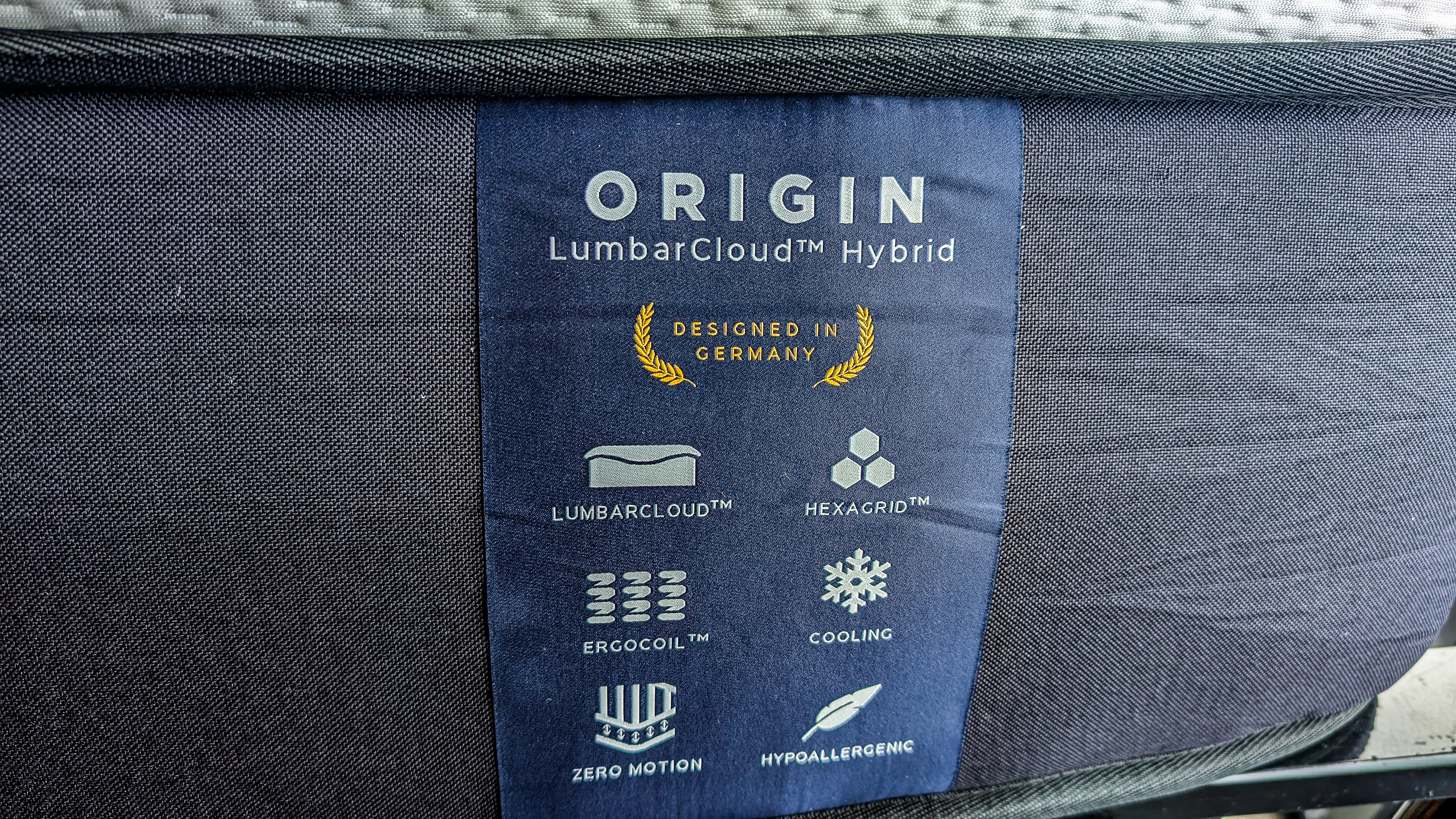 Branding on the side of the Origin LumbarCloud mattress