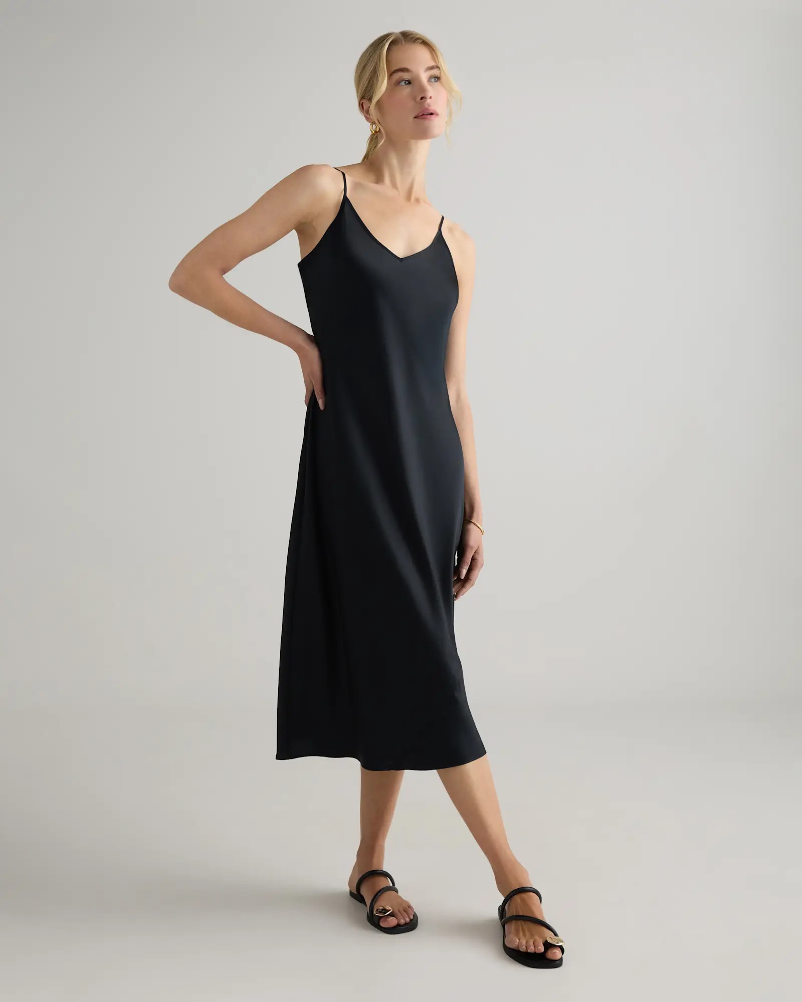Quince, 100% Washable Silk Slip Dress in Champagne