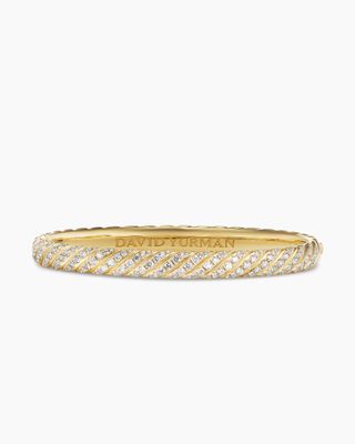 Sculpted Cable Bangle Bracelet in 18k Yellow Gold With Diamonds, 6.2mm