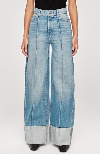 Hepburn Seamed High Waist Wide Leg Cuff Jeans