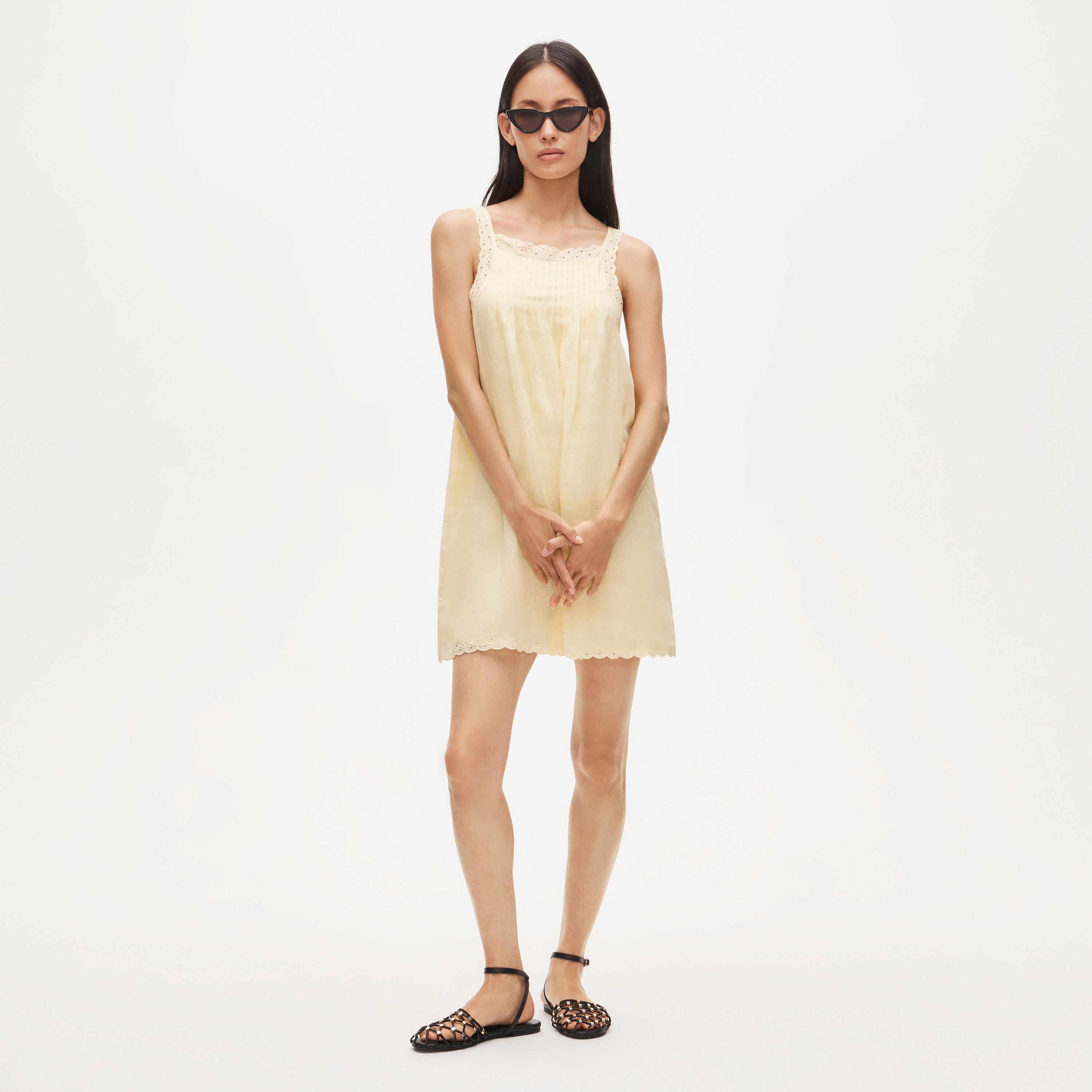 Scallop-Trim Mini Dress in Ramie