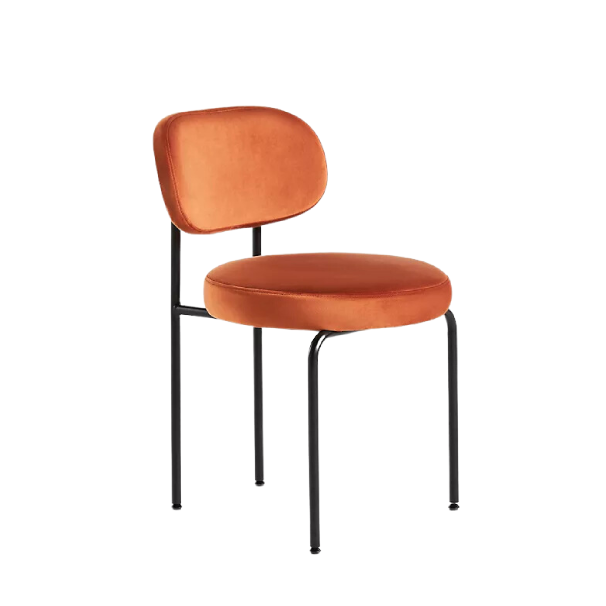 A rusty orange velvet chair