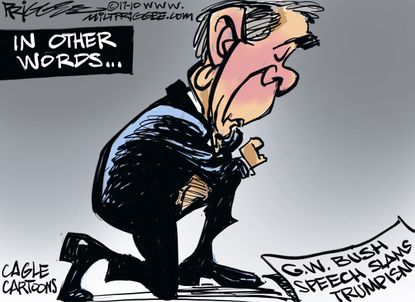 Political cartoon U.S. George W. Bush racism Trump speech