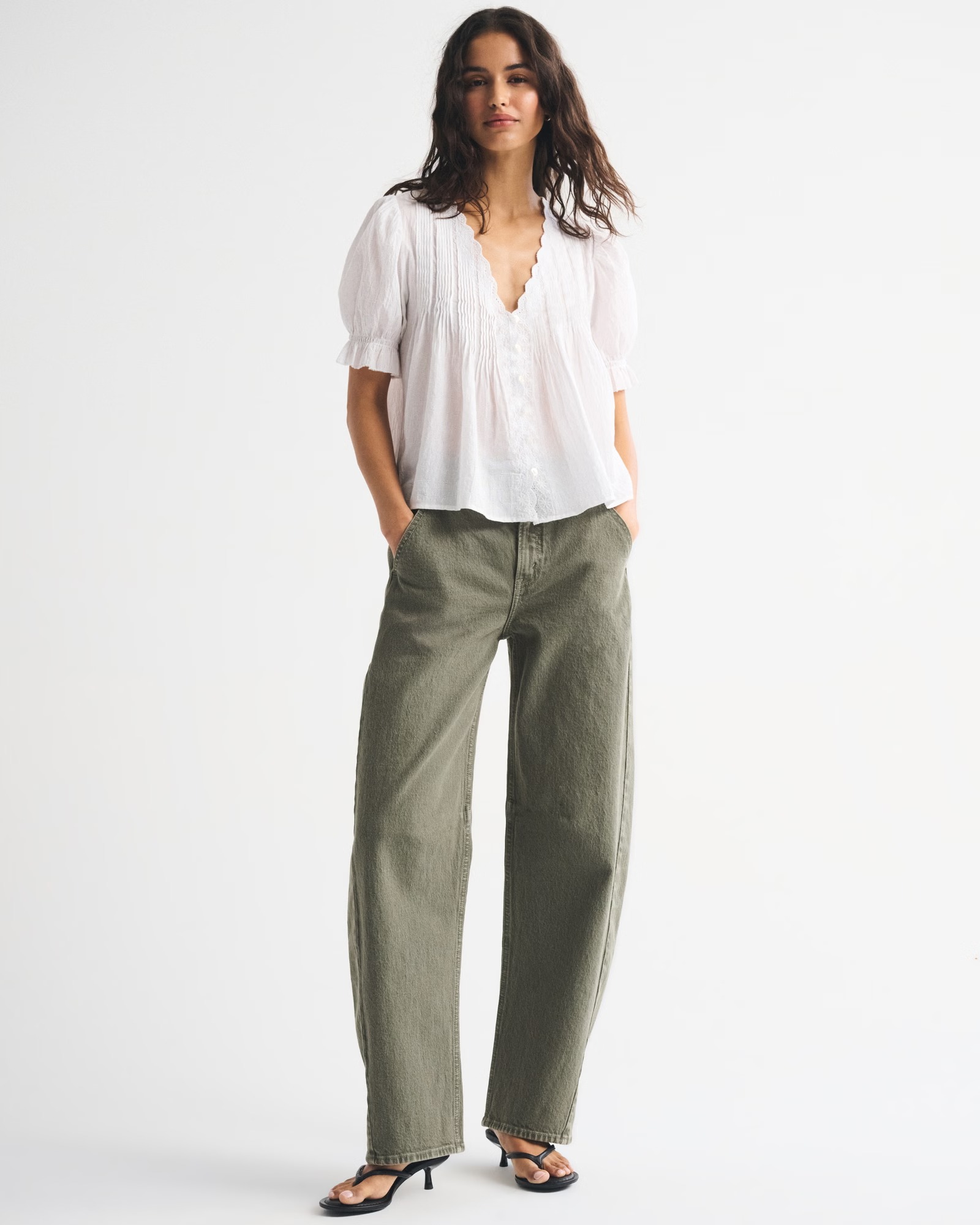 High Rise Barrel Olive Jean