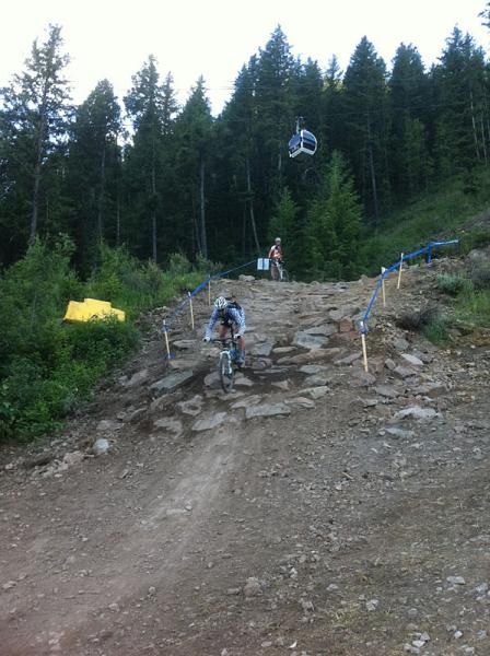 A rider tests his line duirng a pre-ride
