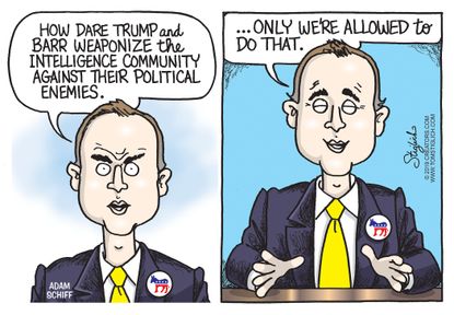Political Cartoon U.S. Trump Barr Adam Schiff Intelligence Community