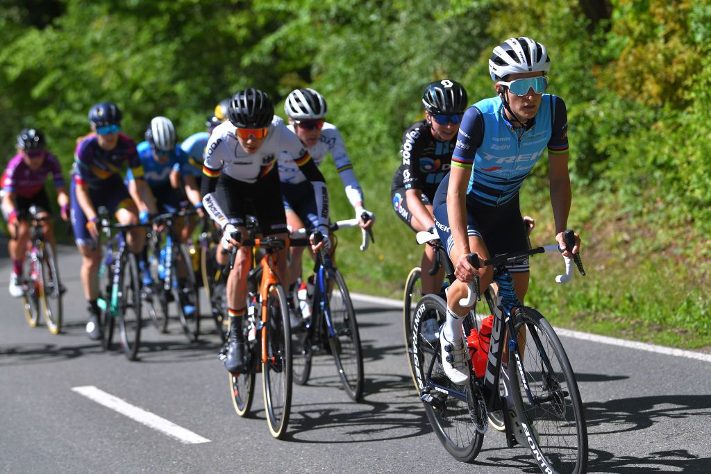 SCHMOLLN GERMANY MAY 25 Elisabeth DeignanArmitstead of United Kingdom and Trek Segafredo leads the Breakaway during the 34th Internationale LOTTO Thringen Ladies Tour 2021 Stage 1 a 899km stage from Schmolln to Schmolln ltlt2021 lottothueringenladiestour womencycling on May 25 2021 in Schmolln Germany Photo by Luc ClaessenGetty Images