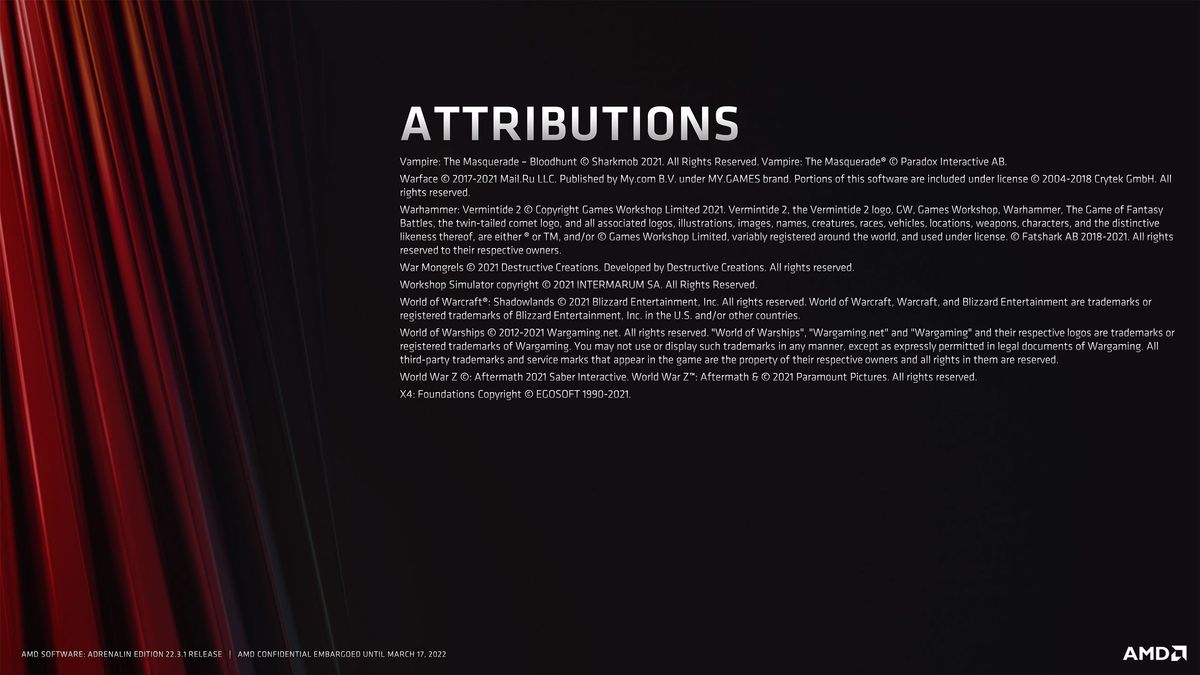 Slide deck for AMD Software Adrenalin Edition 22.3.1 with RSR and FSR 2.0