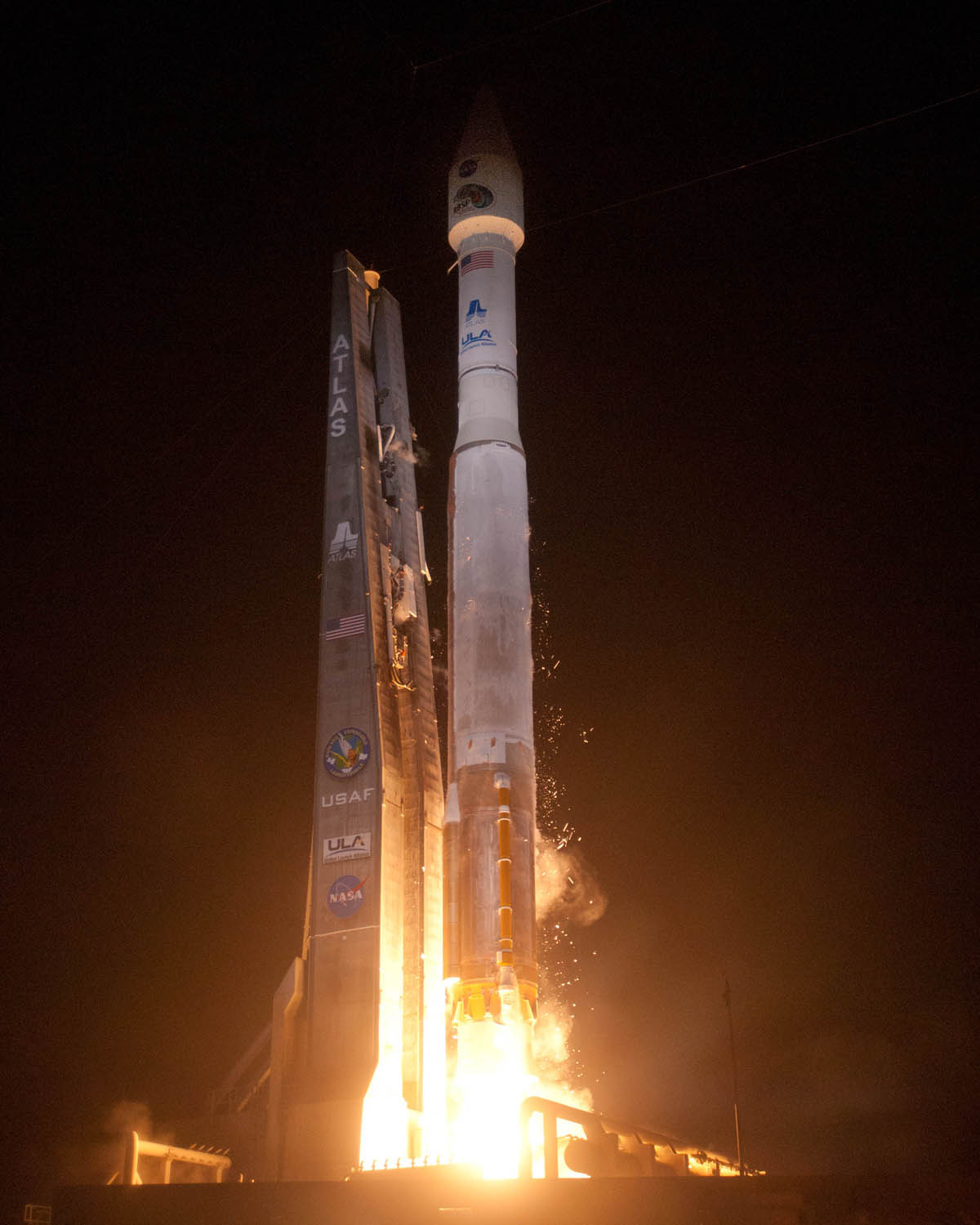 A United Launch Alliance Atlas 5 rocket blasts off with NASA’s twin Radiation Belt Storm Probes mission from Space Launch Complex-41 at Cape Canaveral Air Force Station in Florida on Aug. 30, 2012. Liftoff occurred at 4:05 a.m. EDT.