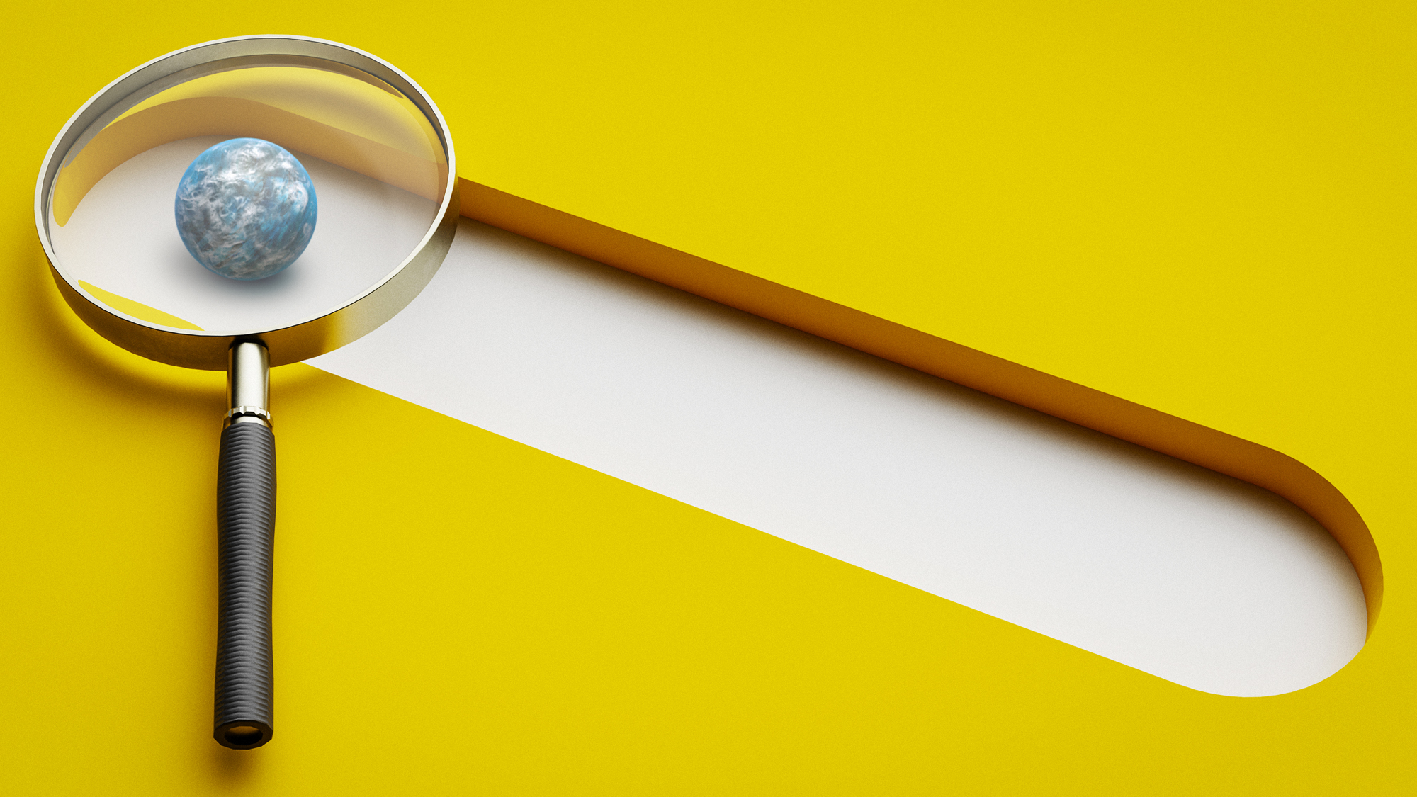 Illustration of a search bar with an exoplanet under a magnifying glass