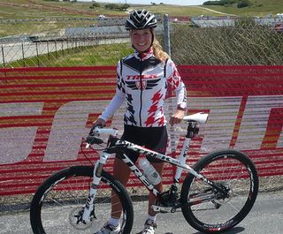 Emily Batty (Trek World Racing) on her way to pre-ride the cross country course.