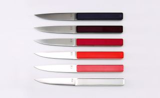 The ‘Hector’ knife range, by Tarrerias-Bonjean Coutellerie. Six sharp knives with different colour handles.