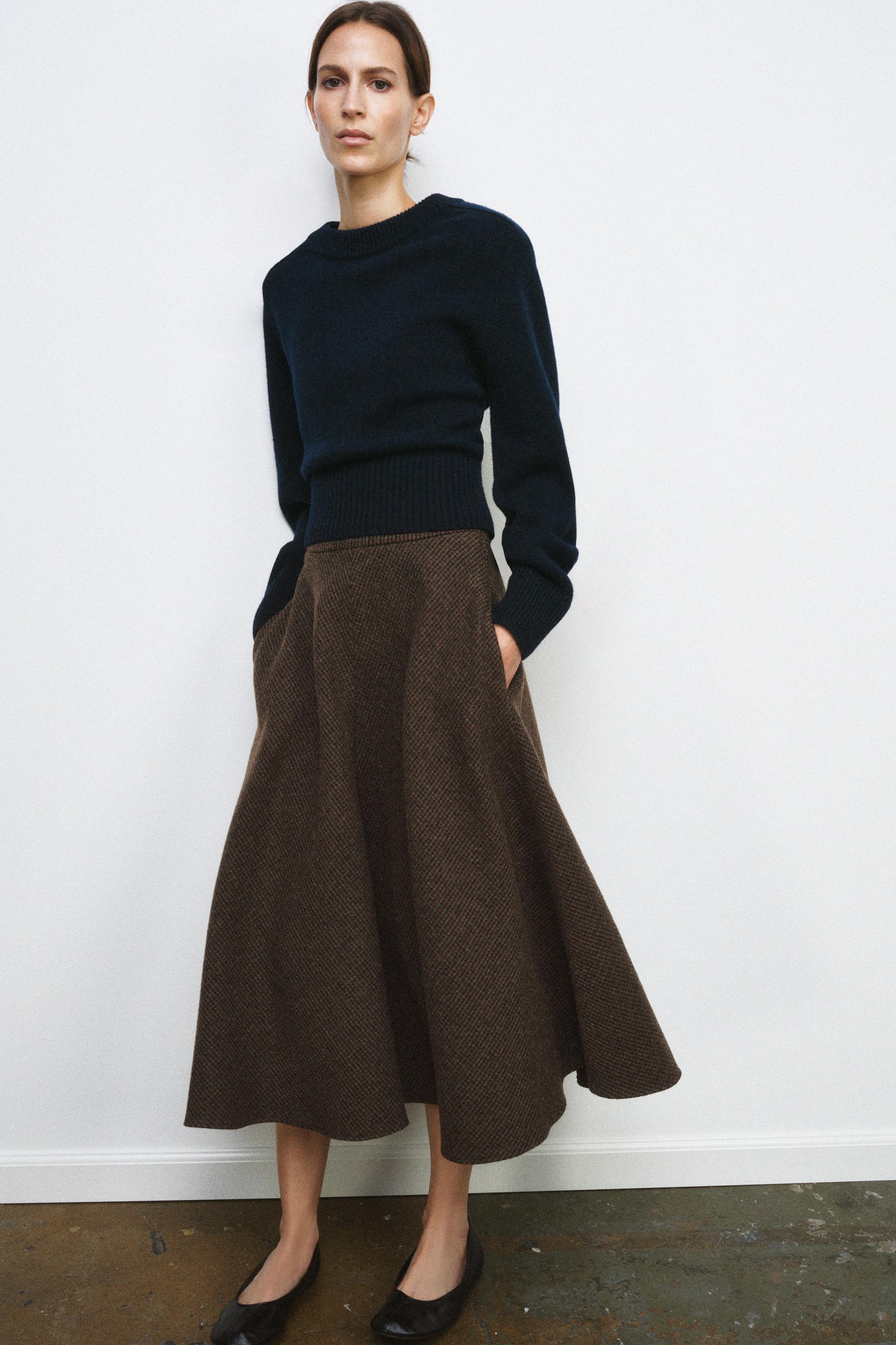 Wool Blend Cape Skirt Houndstooth Zw Collection