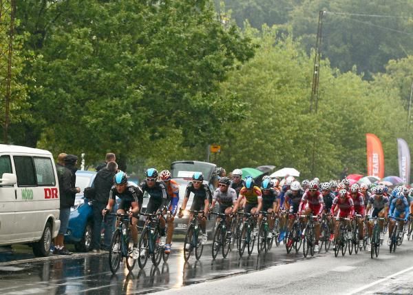 Rain batters the peloton in Denmark
