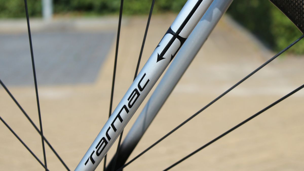 The design trails down the top of the seatstays and ends in a trident