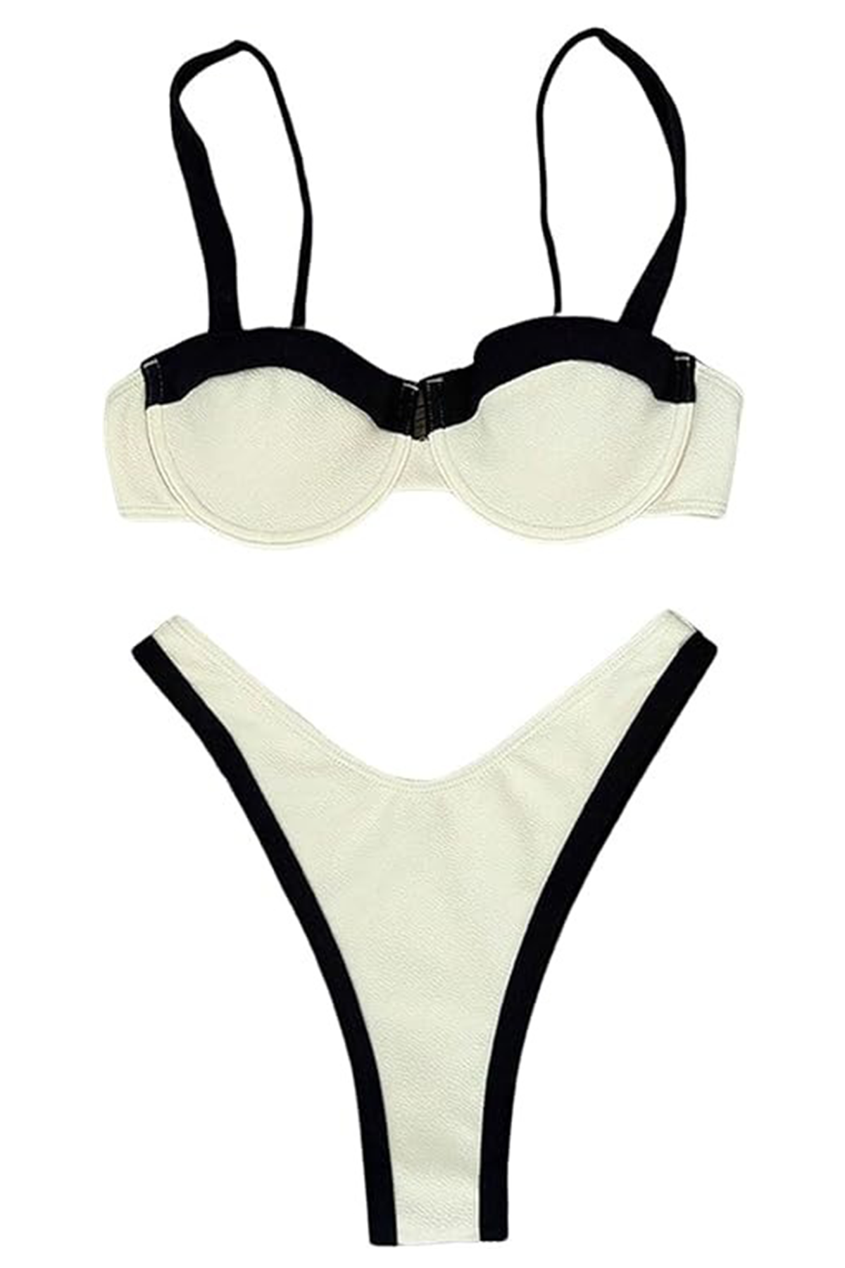 Soly Hux Women's Color Block Bikini Sets 2 Piece Bathing Suits High Cut Cheeky Swimsuits Beige and Black Small