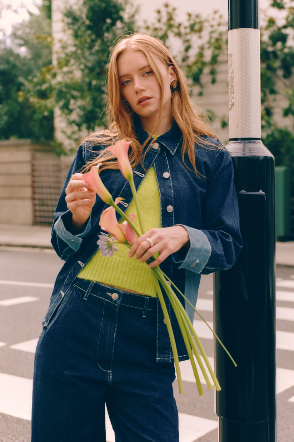 Omnes denim jacket green jumper
