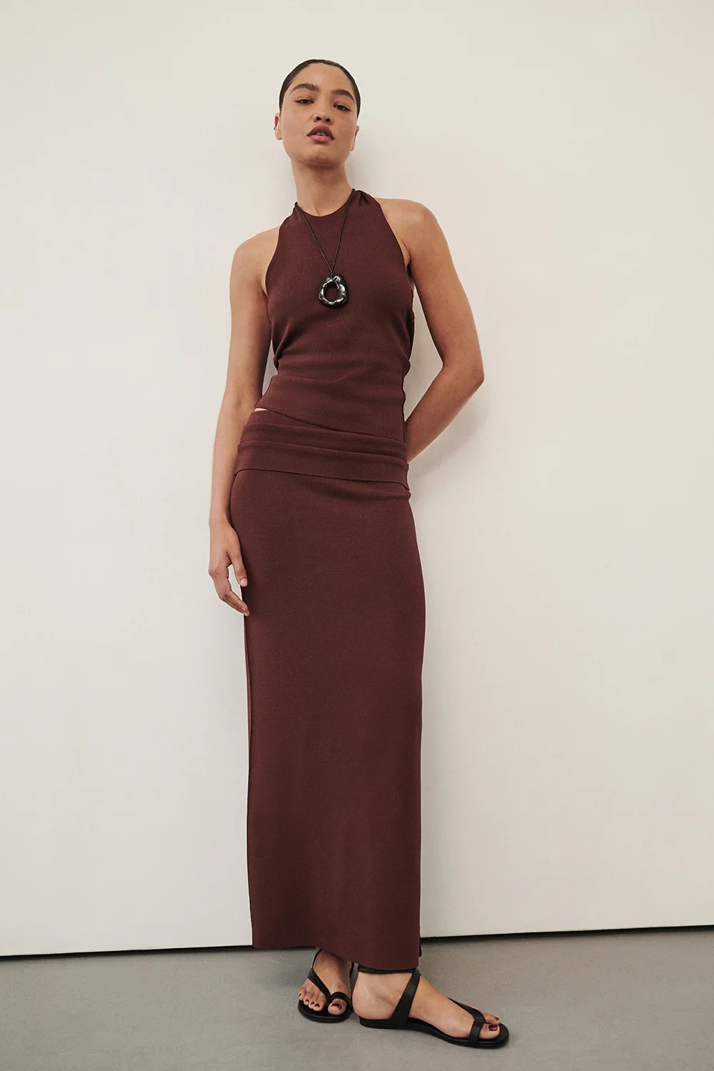 dissh, SOL CINNAMON KNIT MIDI SKIRT