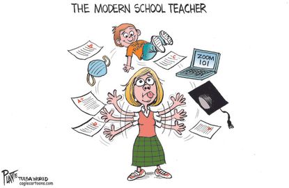 Editorial Cartoon U.S. covid school teacher zoom