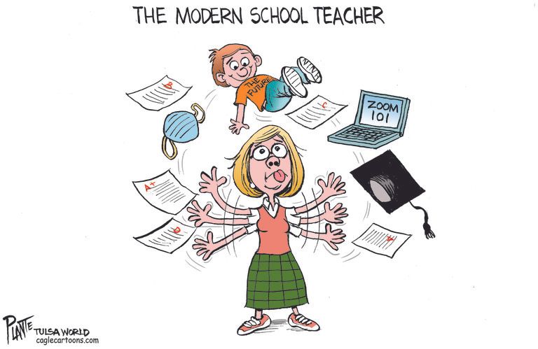 Editorial Cartoon U.S. covid school teacher zoom