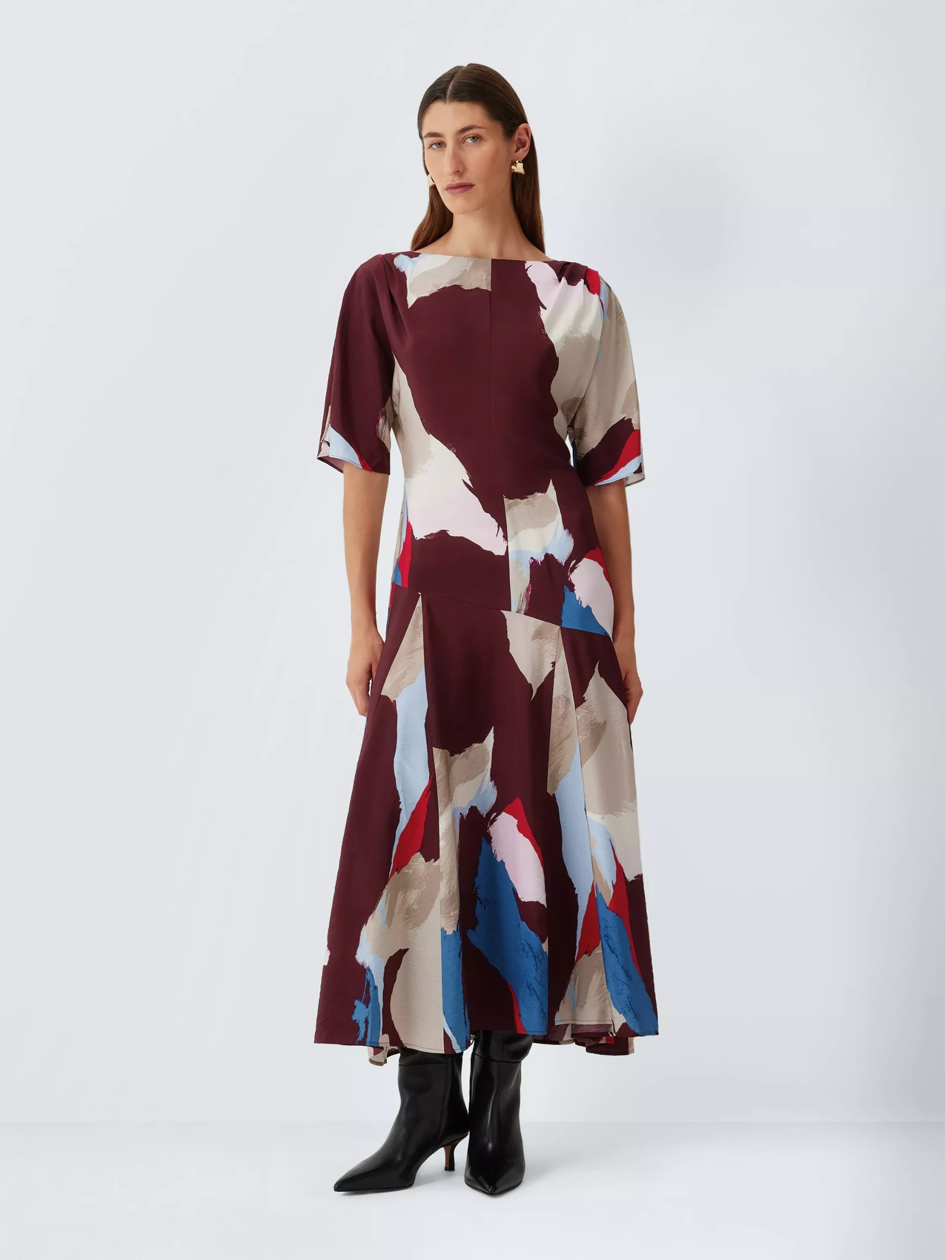 John Lewis Abstract Print Short Sleeve Midi Dress