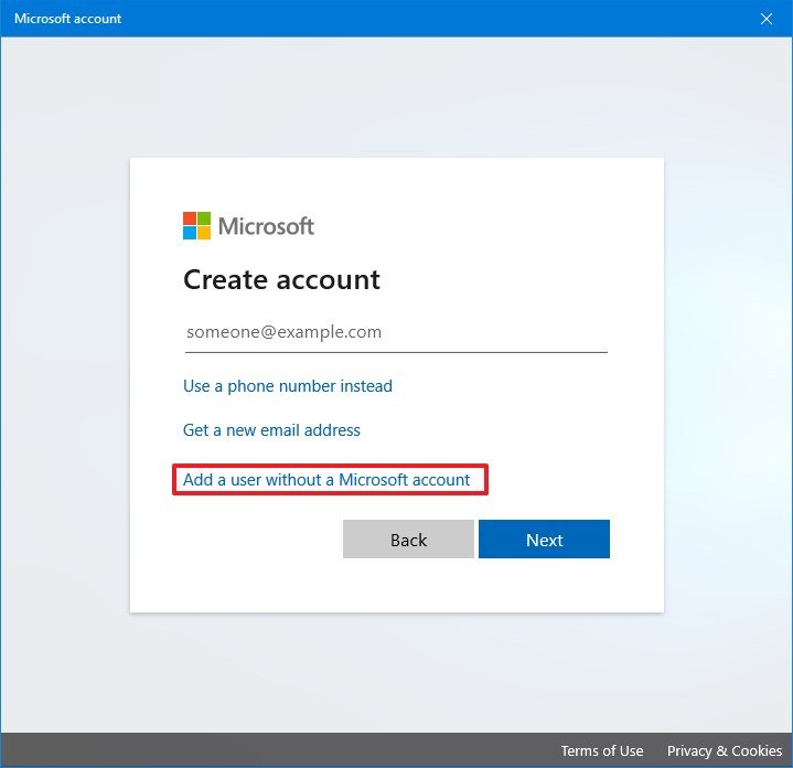 Window account. User Microsoft.