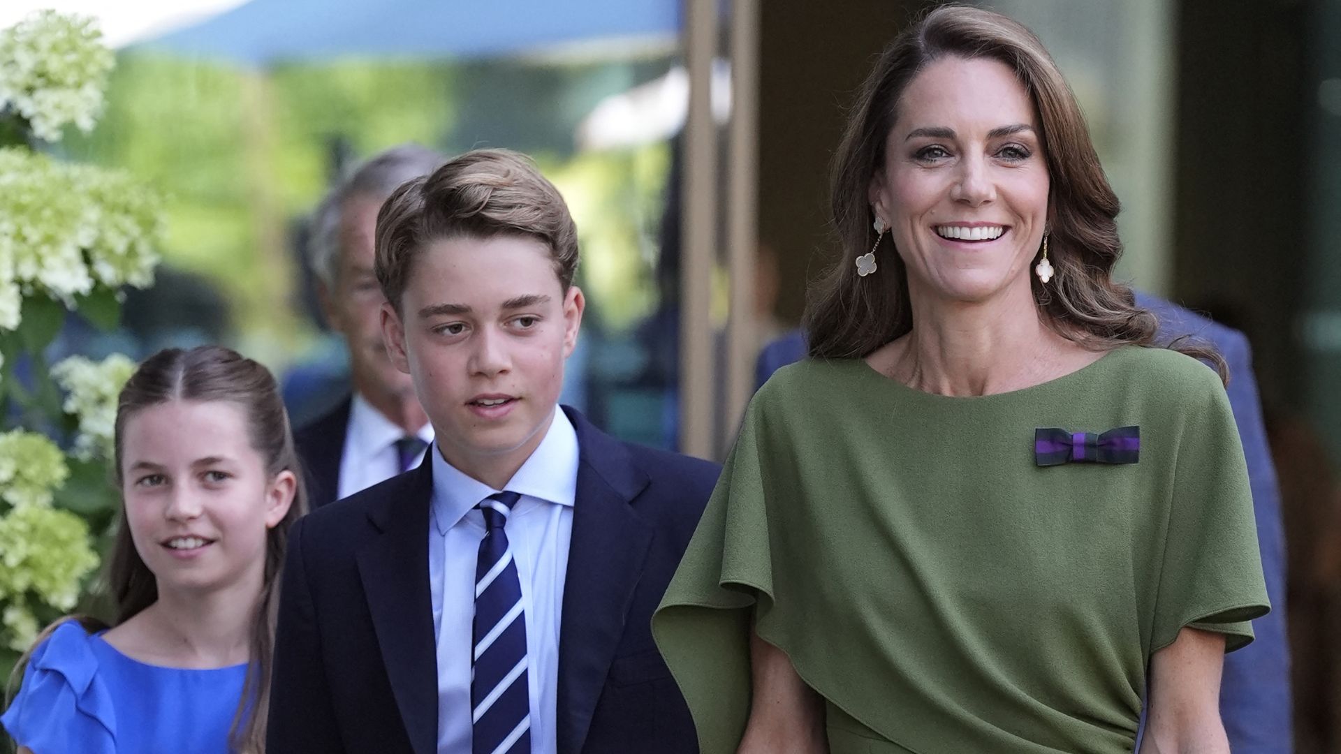 Princess Charlotte, Prince George and Kate Middleton arrive at the Wimbledon men's singles final, July 12, 2026