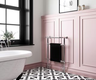 bathroom with pink wall panelling