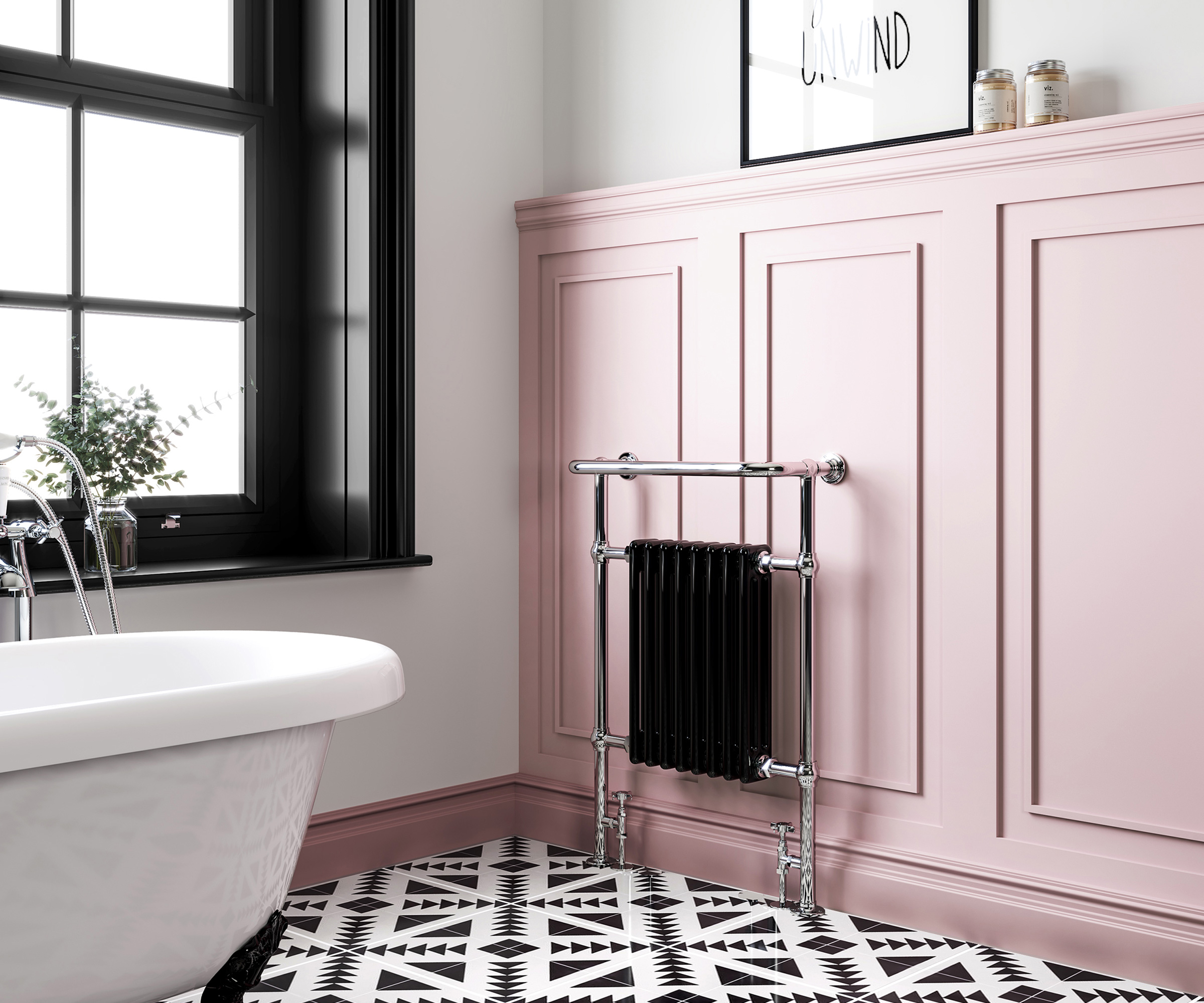 bathroom with pink wall panelling