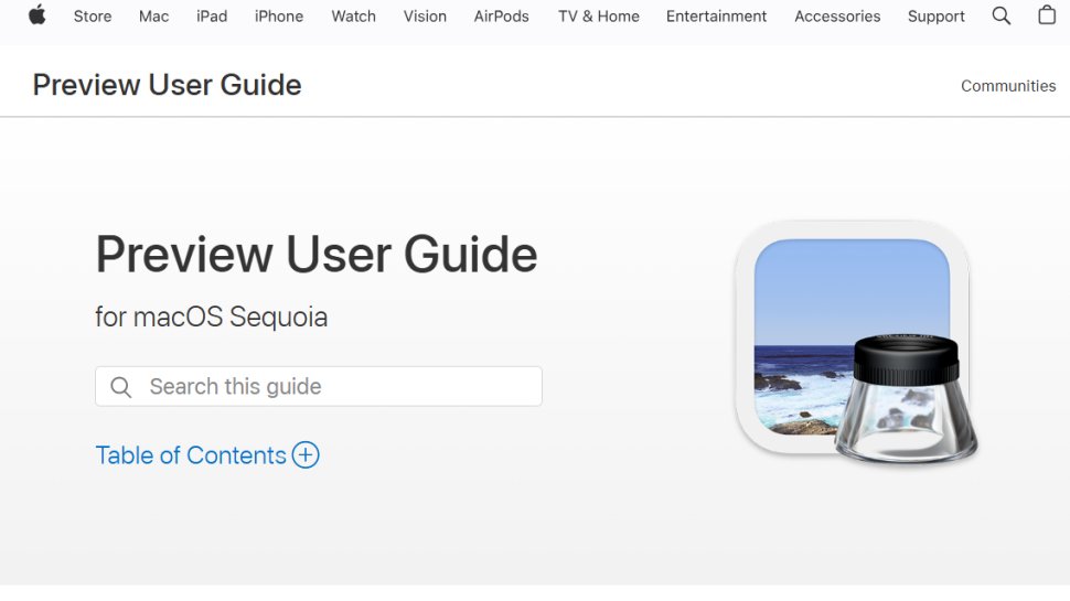 Website screenshot of Apple Preview (August, 2025)