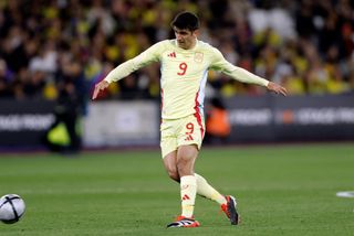 Gerard Moreno of Spain on the ball during the international friendly match between Spain and Colombia at London Stadium on March 22, 2024 in London, England. (Photo by Nigel French/Sportsphoto/Allstar via Getty Images)