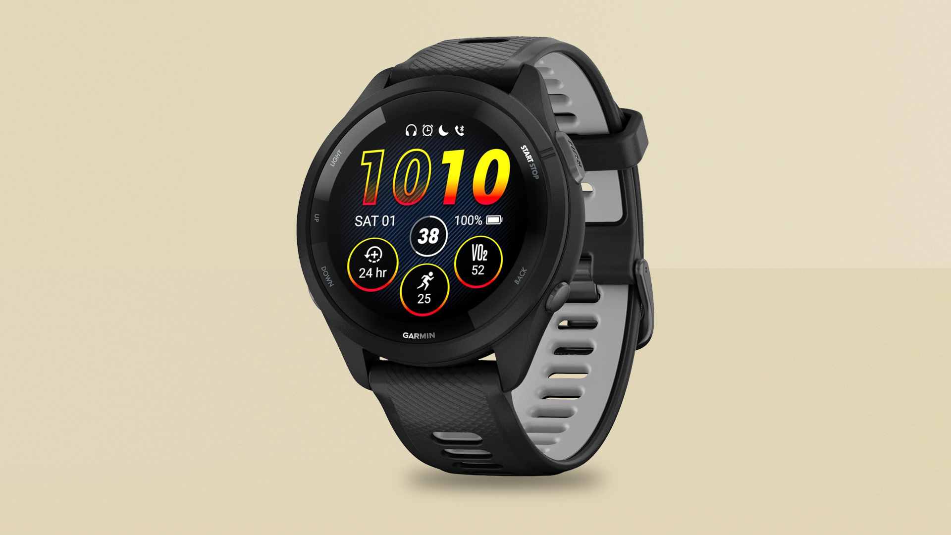 Garmin forerunner 265 on yellow background
