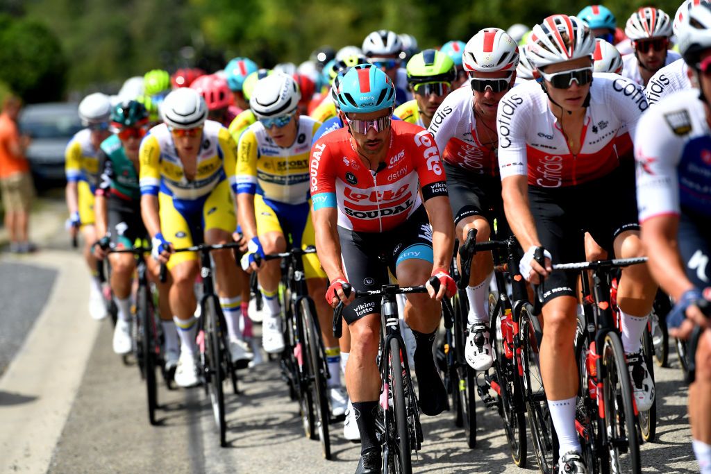 HUY BELGIUM JULY 23 Victor Campenaerts of Belgium and Team Lotto Soudal during the 43rd Ethias Tour de Wallonie 2022 Stage 1 a 1744km stage from Temploux to Huy 204m ethiastourdewallonie22 on July 23 2022 in Huy Belgium Photo by Luc ClaessenGetty Images