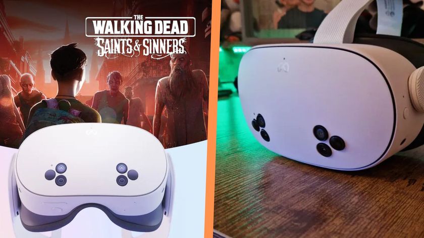 A Meta Quest 3S review image side by side with a Walking Dead Saints and Sinners bundle image