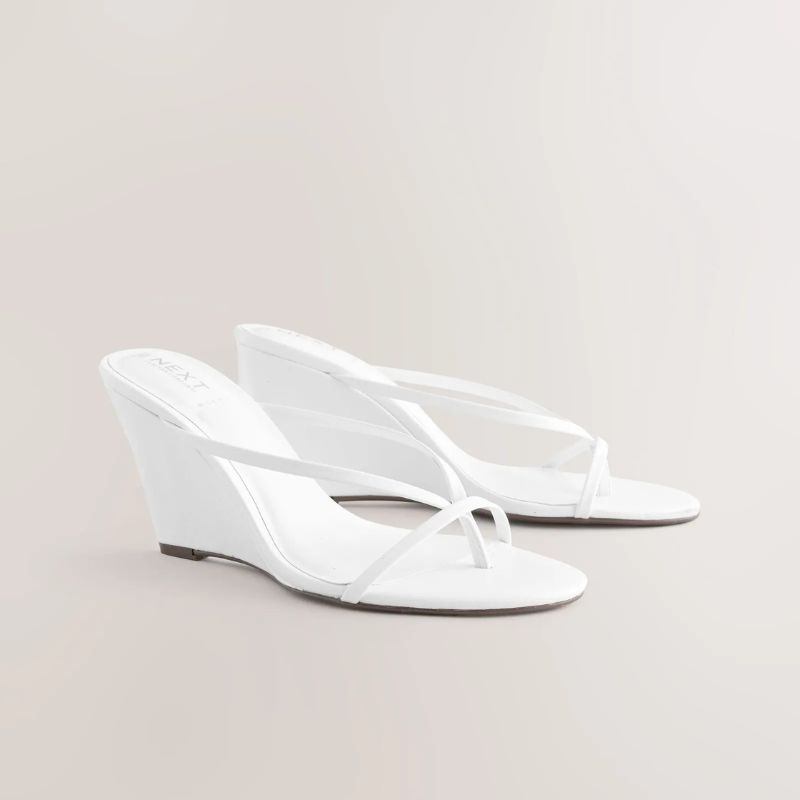 White Forever Comfort® Toe Thong Wedge Heels
