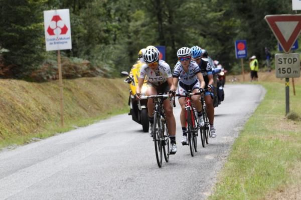 Evelyn Stevens (HTC-HighRoad), Erinne Willock (Tibco) and Sharon Laws (Garmin-Cervelo) broke away