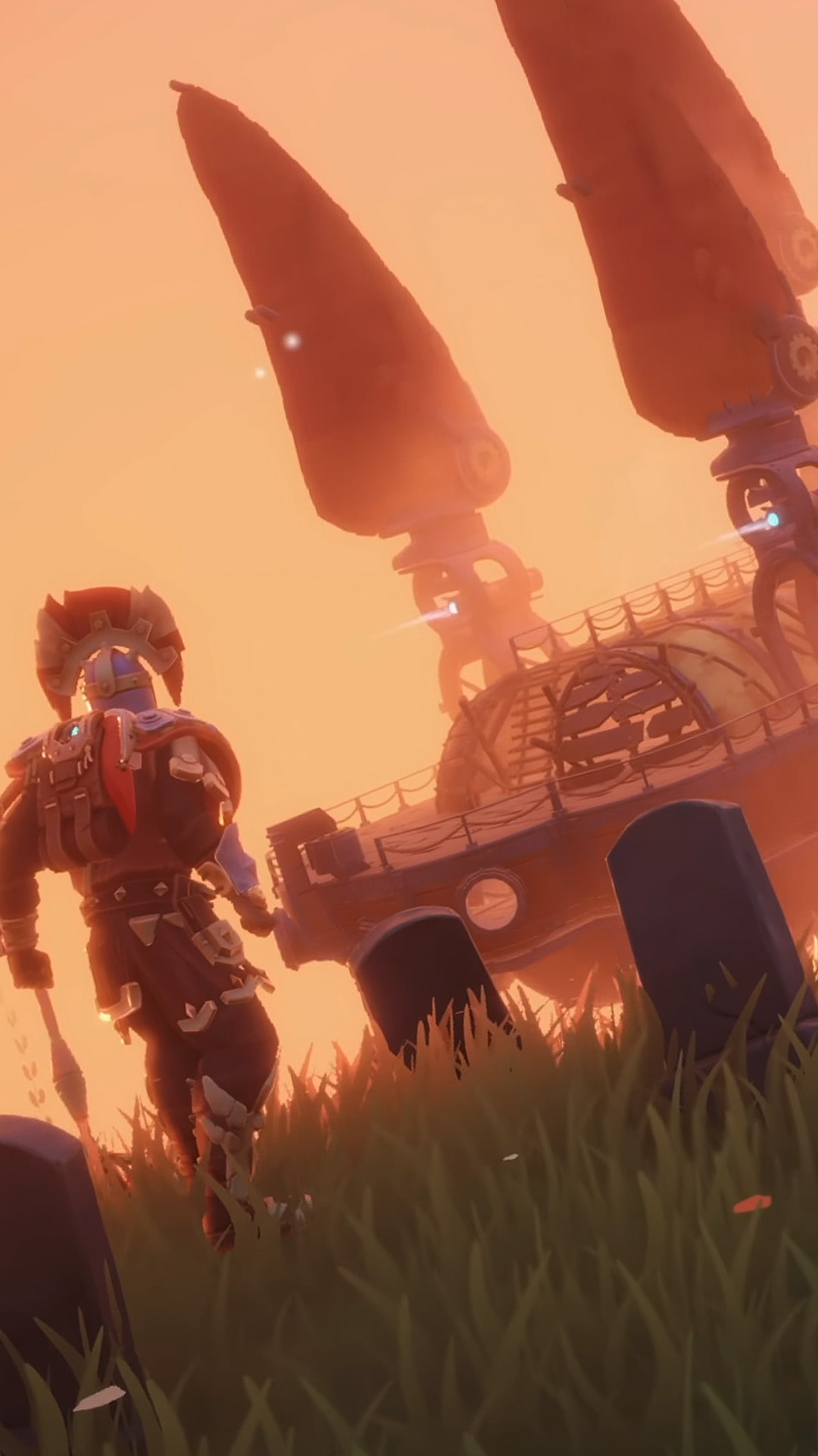 A Knight-like character from Echoes of Elysium staring in the distance as an airship takes off