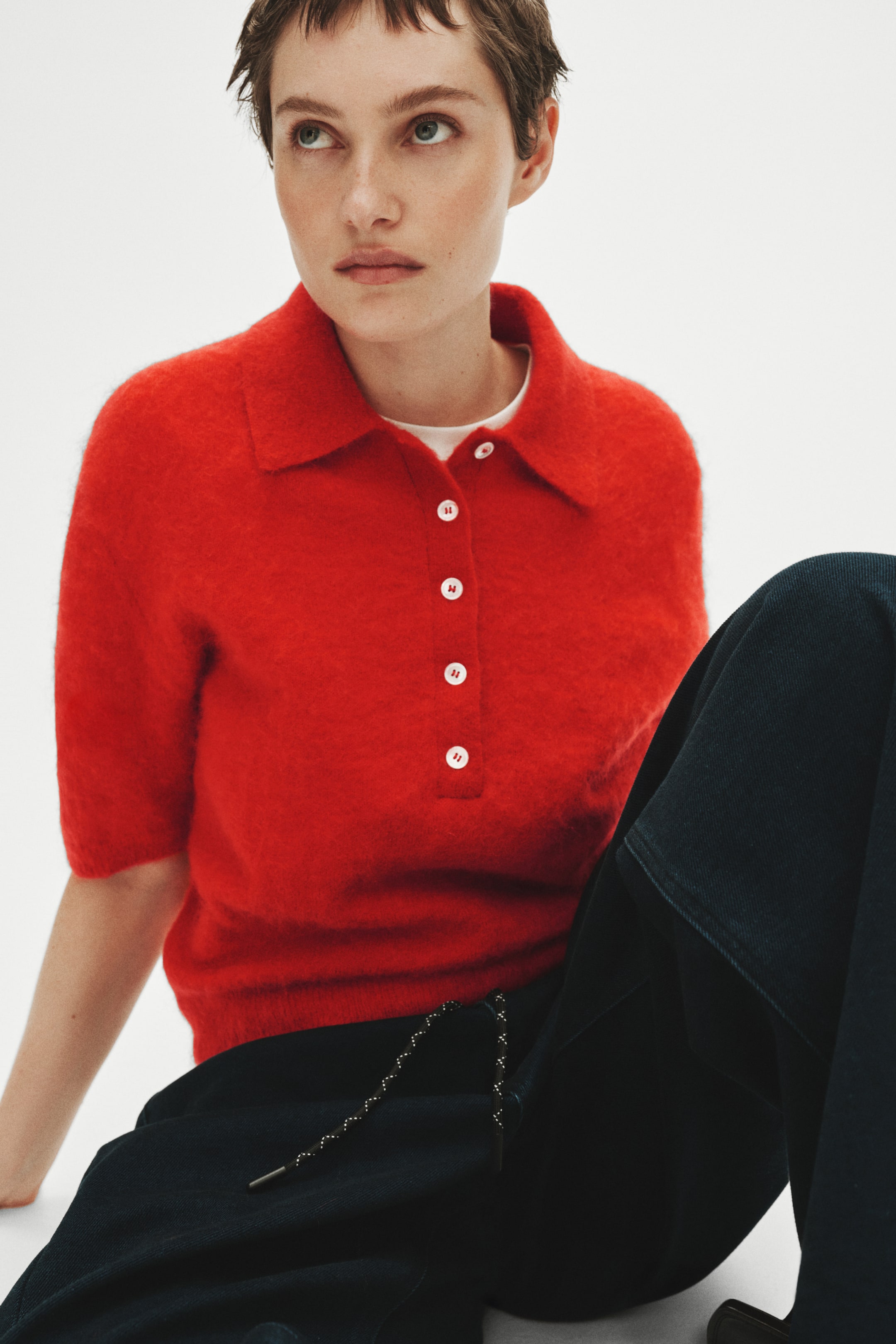 Mohair-Blend Polo Shirt - Red