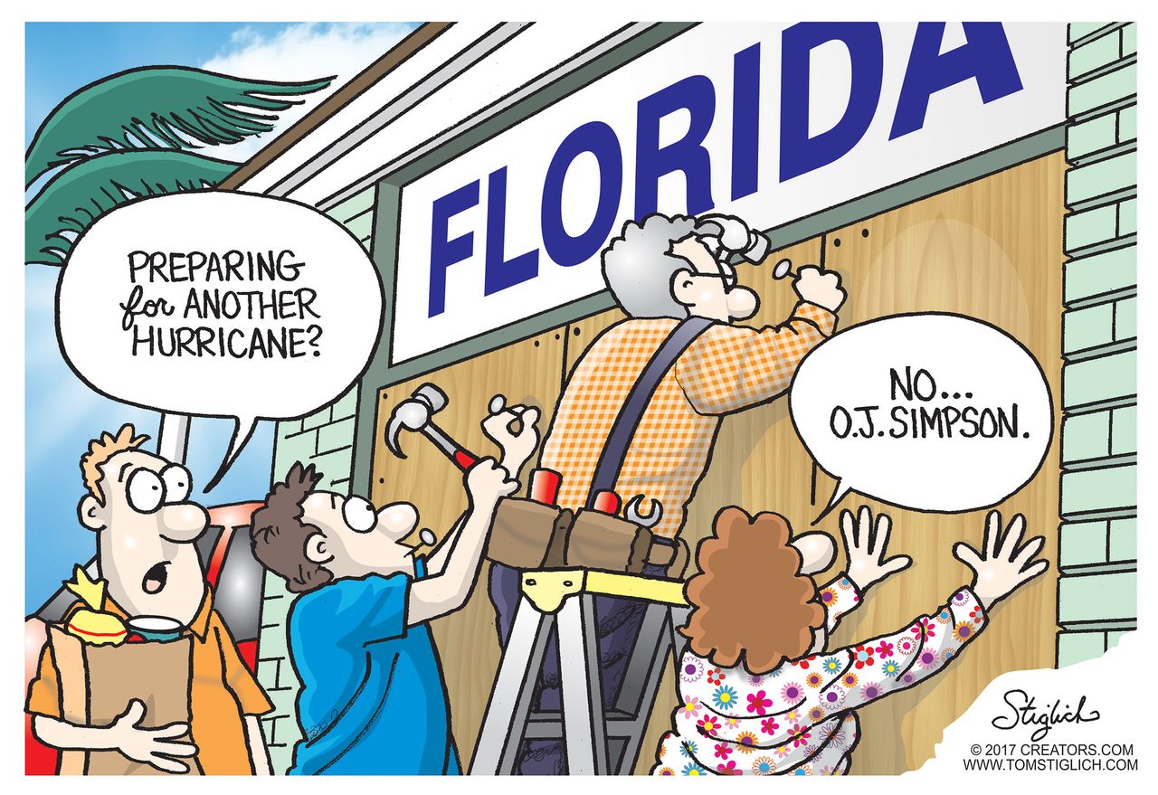 Editorial cartoon U.S. Florida hurricane Irma O.J. Simpson parole