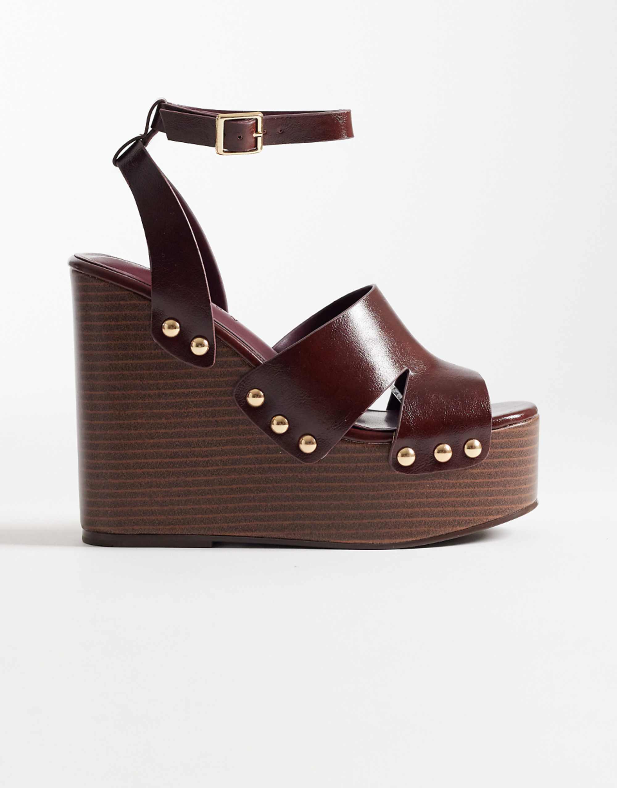 Asos Design Tamara Cut Out Studded Wedges in Burgundy