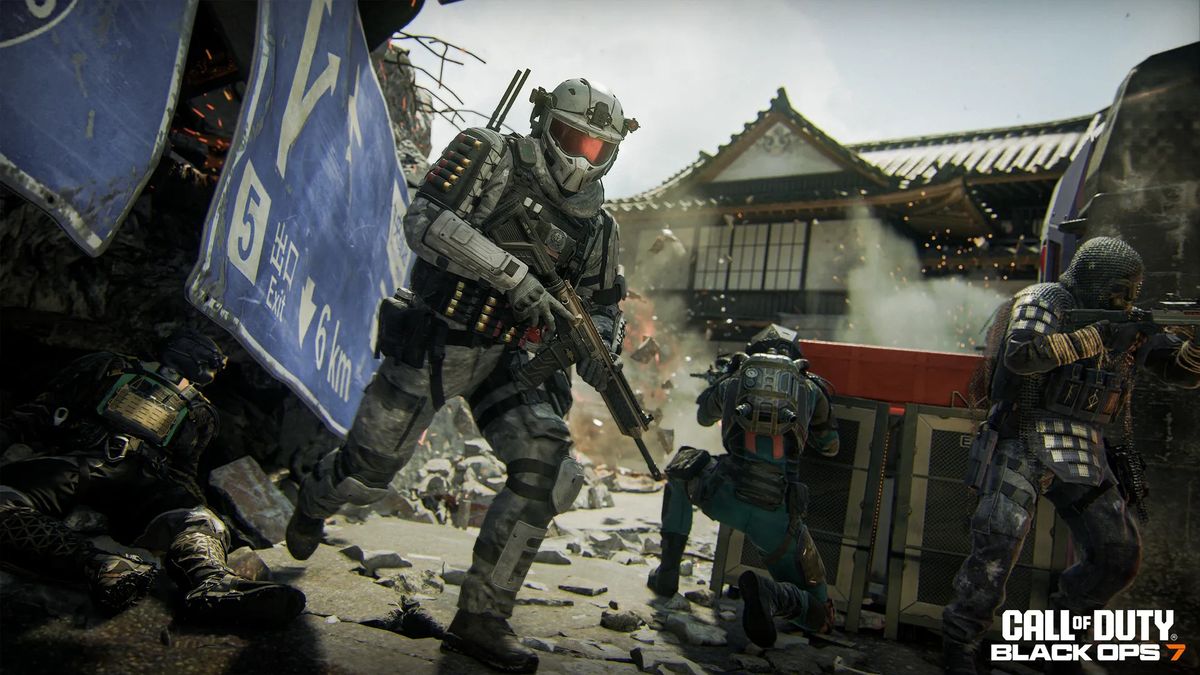 Call of Duty: Black Ops 7 Season 3 screenshots including weapon prestige camos, new mode gameplay for freerun and demolition, and new operator skins.