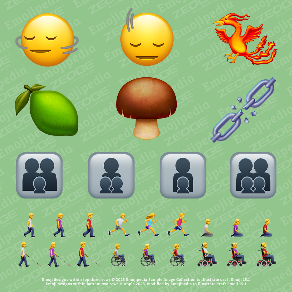 Sample images of new emoji in Unicode 15.1