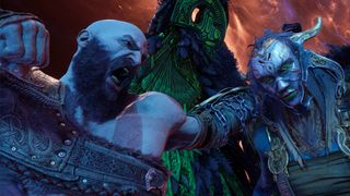 God of War Ragnarok review; kratos hits a character