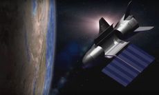 Artist's illustration of the U.S. Air Force's robotic X-37B space plane carrying out its mysterious duties in Earth orbit.