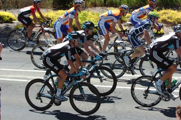 Sky patrol the peloton during stage 2
