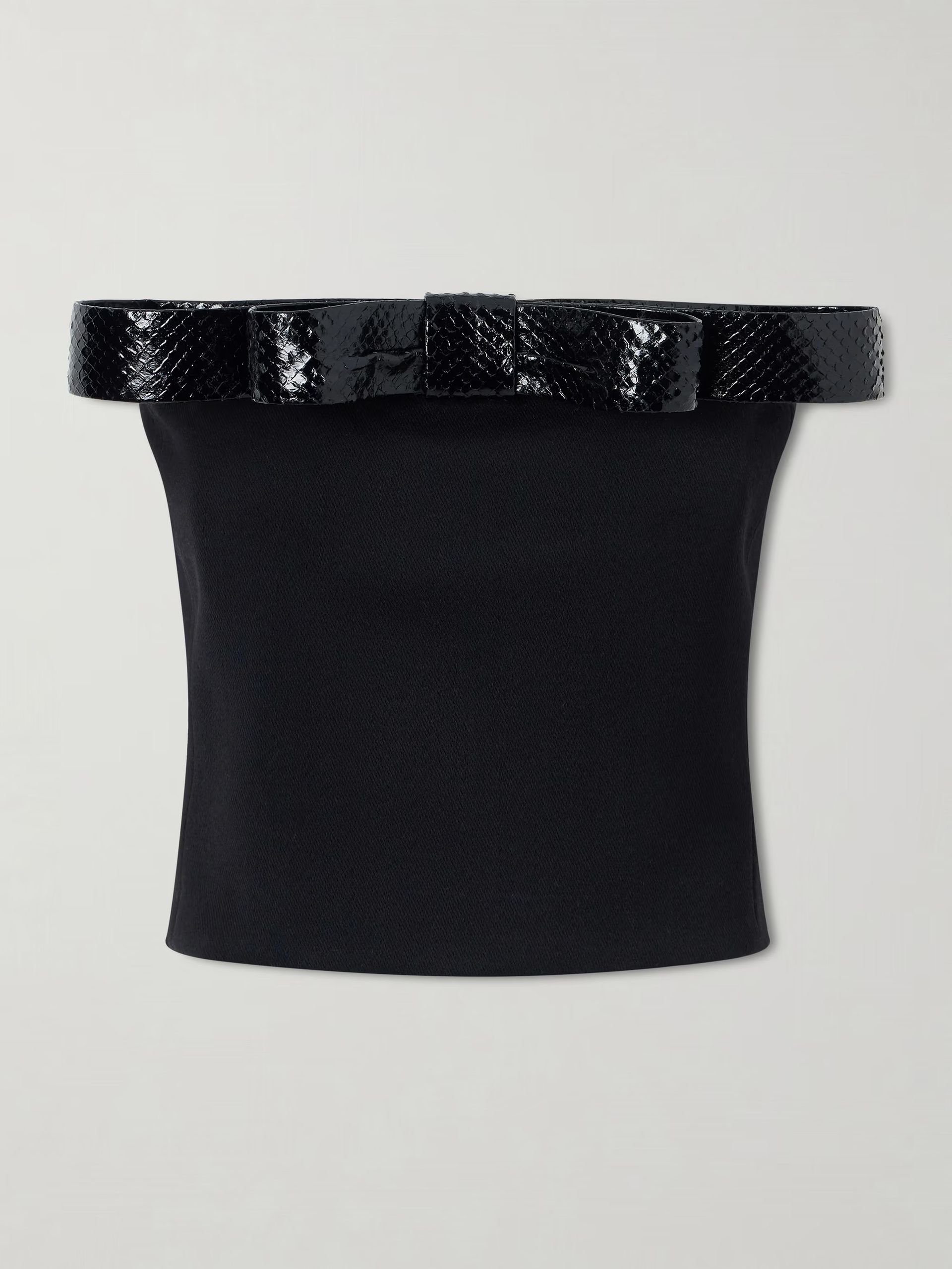 Tom Ford, Off-the-shoulder snake-effect leather-trimmed wool-twill top